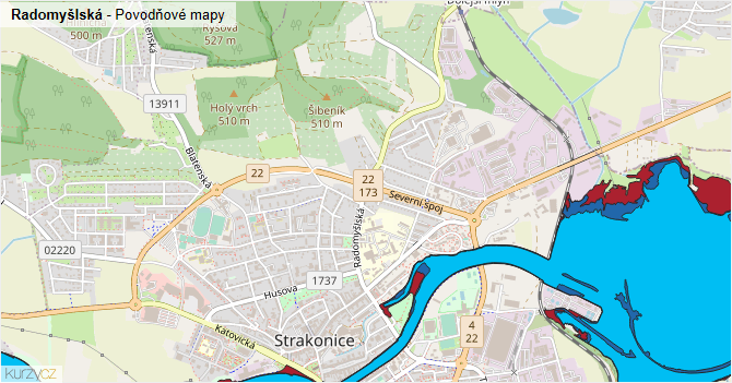 Radomyšlská - záplavové mapy stoleté vody