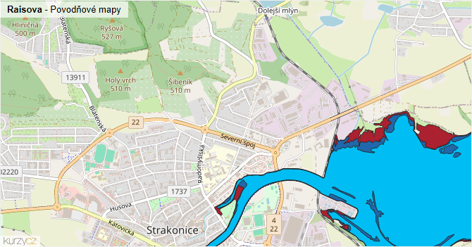 Raisova - záplavové mapy stoleté vody