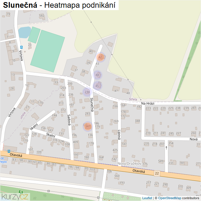 Mapa Slunečná - Firmy v ulici.