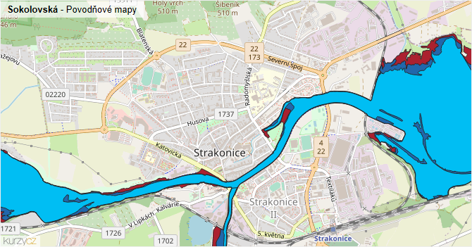 Sokolovská - záplavové mapy stoleté vody