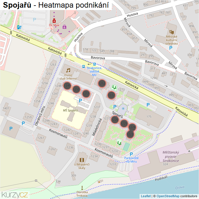 Mapa Spojařů - Firmy v ulici.