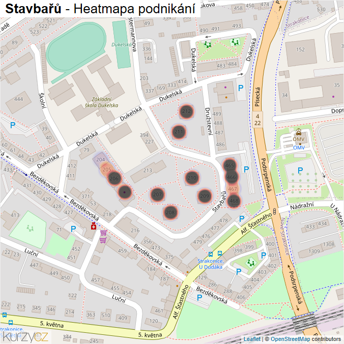 Mapa Stavbařů - Firmy v ulici.