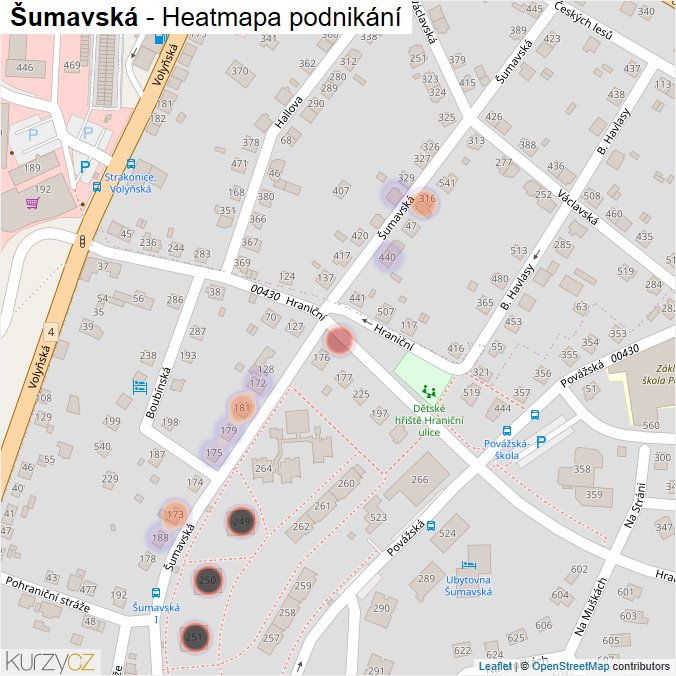 Mapa Šumavská - Firmy v ulici.