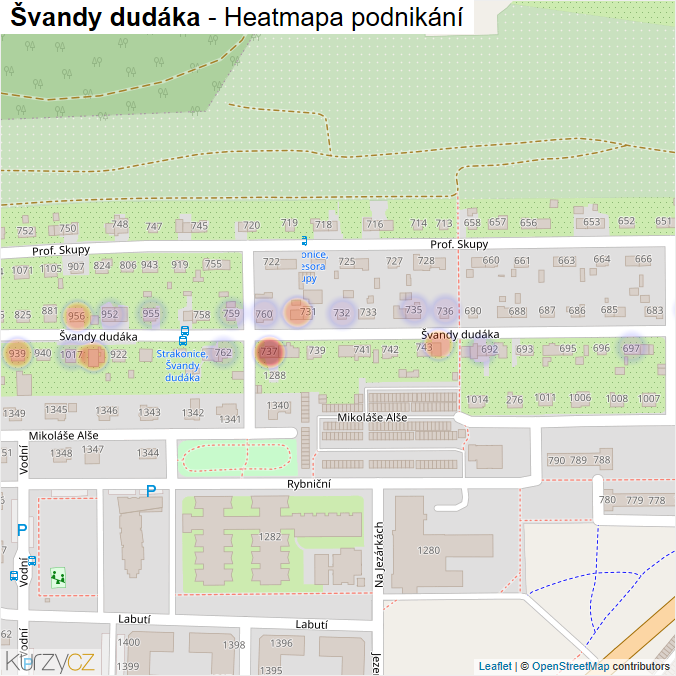 Mapa Švandy dudáka - Firmy v ulici.
