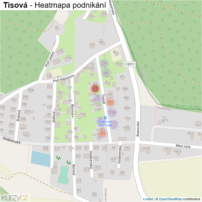 Mapa Tisová - Firmy v ulici.
