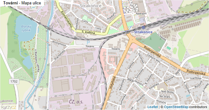 Tovární - mapa ulice