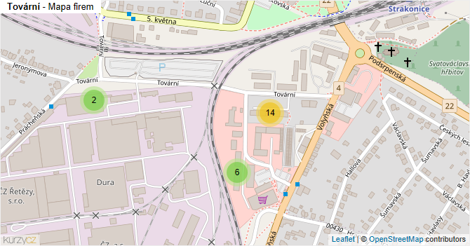 Tovární - mapa firem