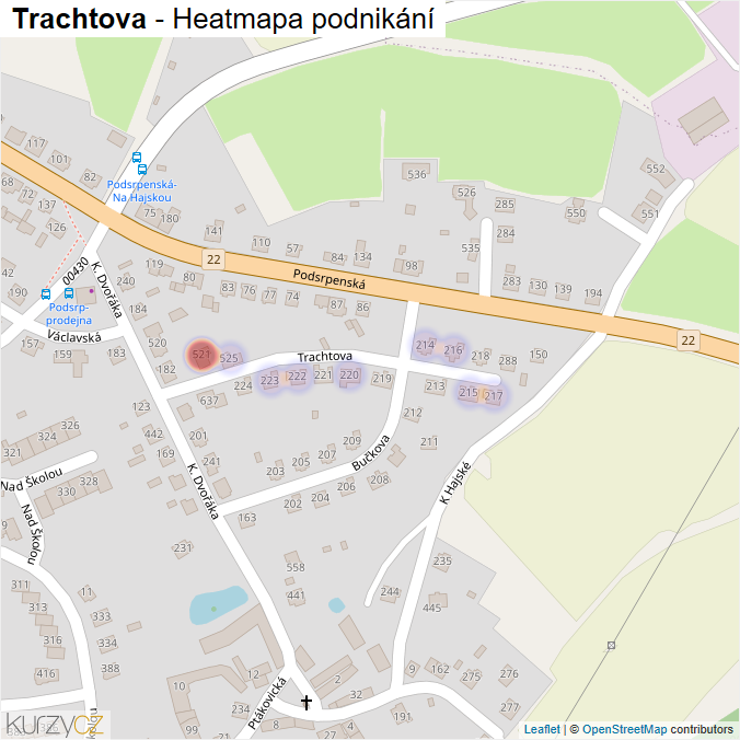 Mapa Trachtova - Firmy v ulici.