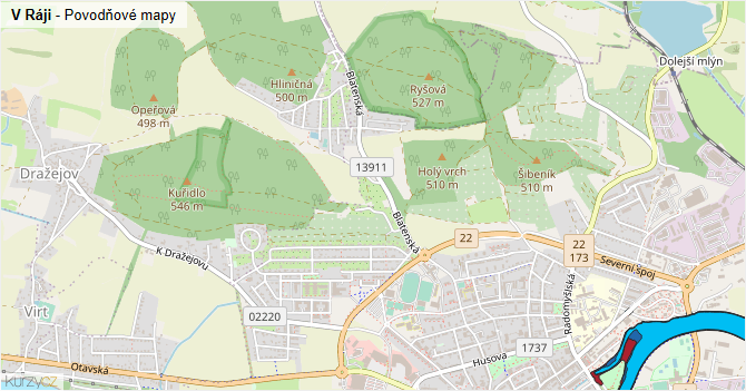 V Ráji - záplavové mapy stoleté vody