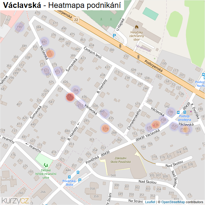 Mapa Václavská - Firmy v ulici.