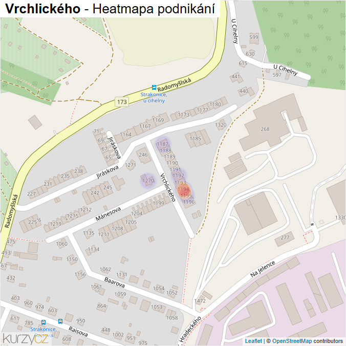 Mapa Vrchlického - Firmy v ulici.