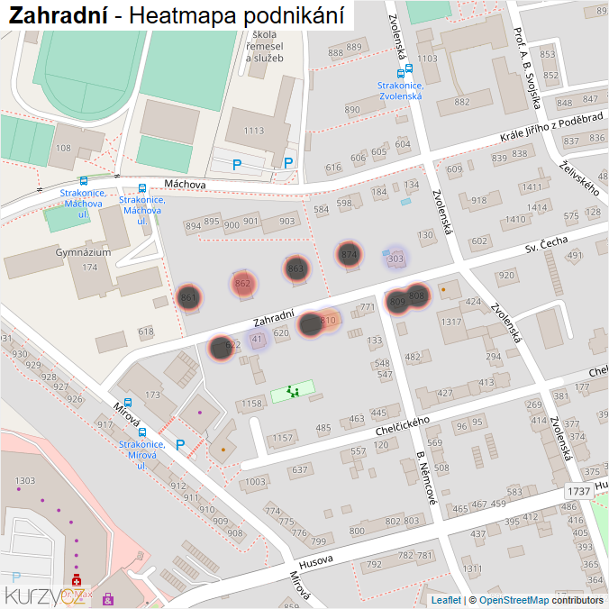 Mapa Zahradní - Firmy v ulici.