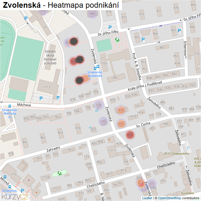 Mapa Zvolenská - Firmy v ulici.