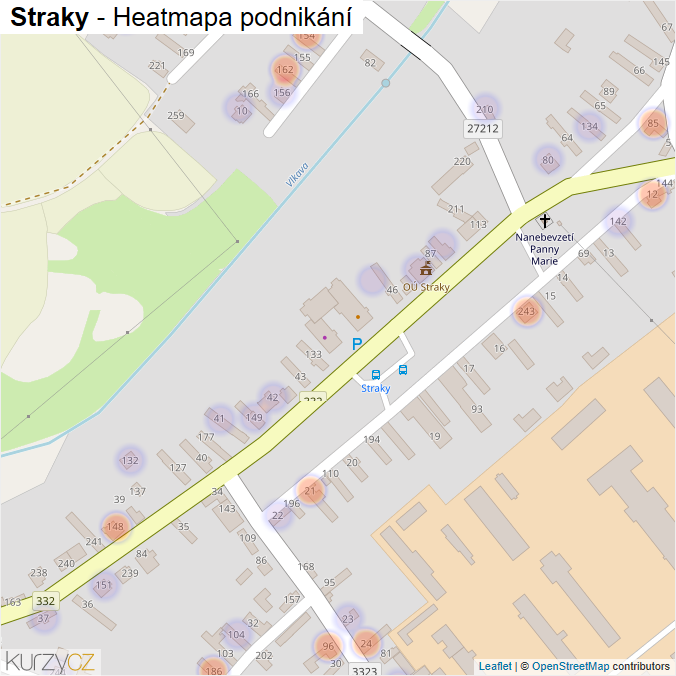 Mapa Straky - Firmy v části obce.