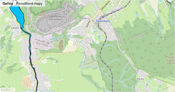 Bařiny - záplavové mapy stoleté vody