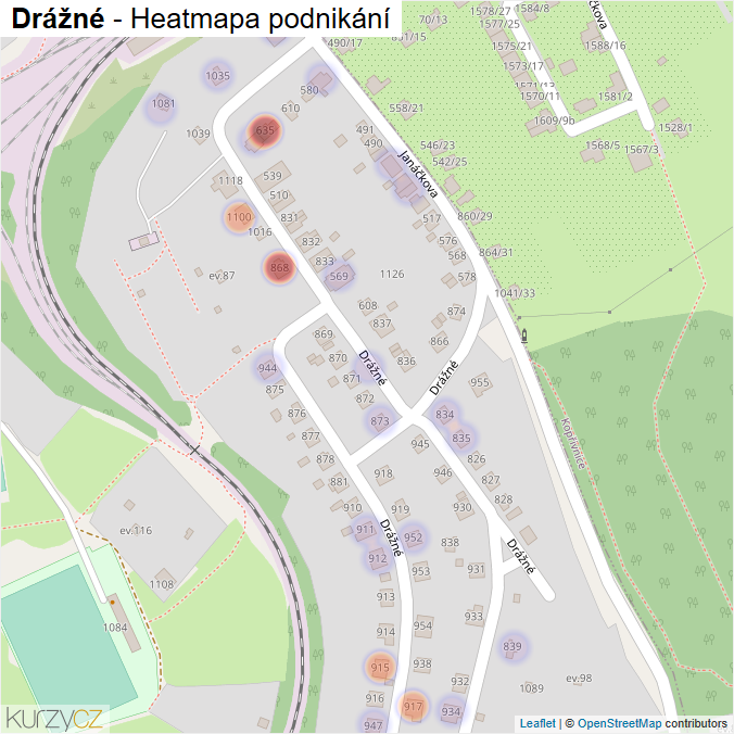Mapa Drážné - Firmy v ulici.