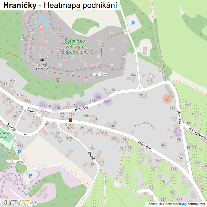 Mapa Hraničky - Firmy v ulici.