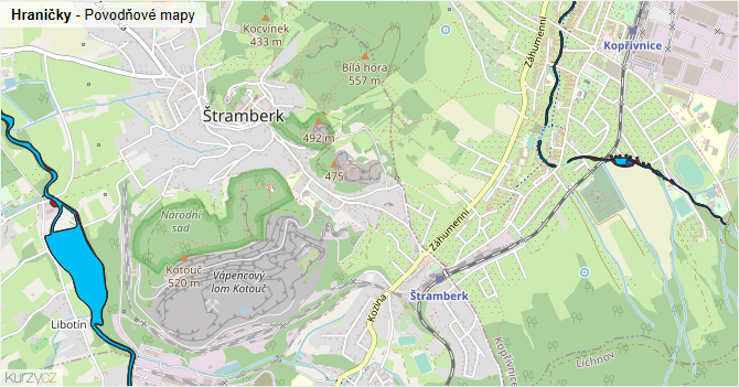 Hraničky - záplavové mapy stoleté vody