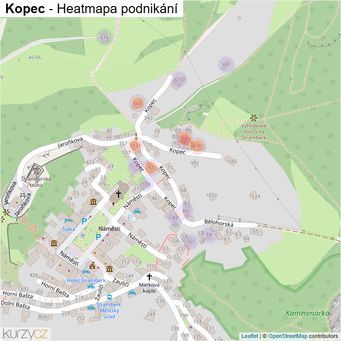 Mapa Kopec - Firmy v ulici.