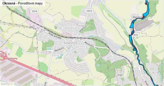 Okrasná - záplavové mapy stoleté vody