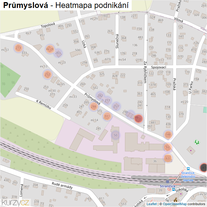 Mapa Průmyslová - Firmy v ulici.