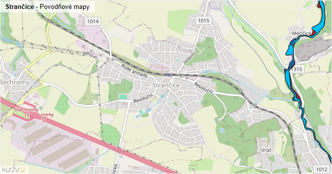 Strančice - záplavové mapy stoleté vody