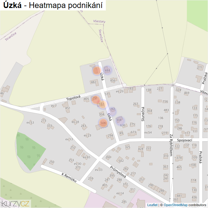 Mapa Úzká - Firmy v ulici.