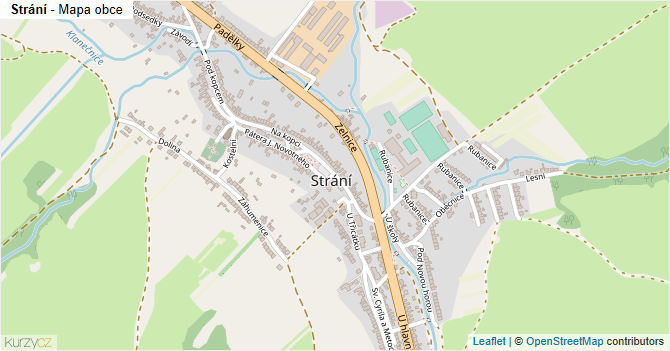 Strání - mapa obce