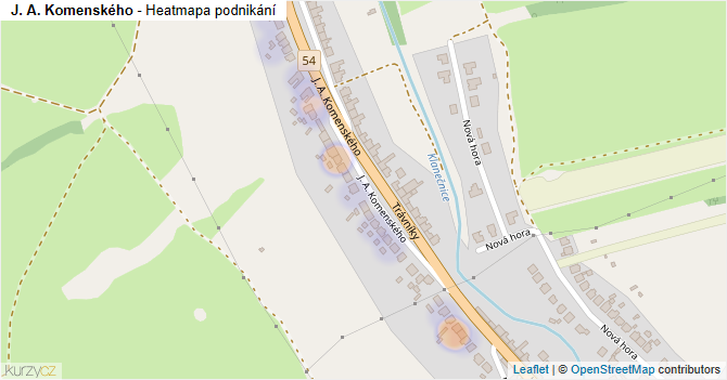 J. A. Komenského - mapa podnikání