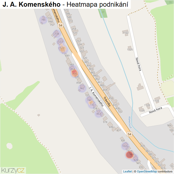 Mapa J. A. Komenského - Firmy v ulici.