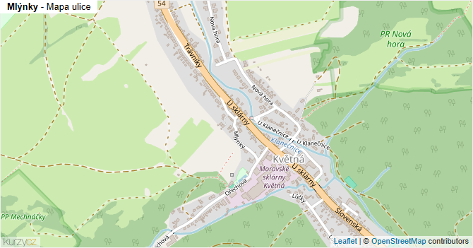 Mlýnky - mapa ulice