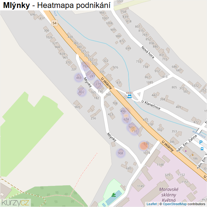 Mapa Mlýnky - Firmy v ulici.