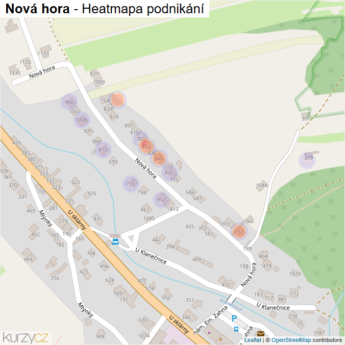 Mapa Nová hora - Firmy v ulici.