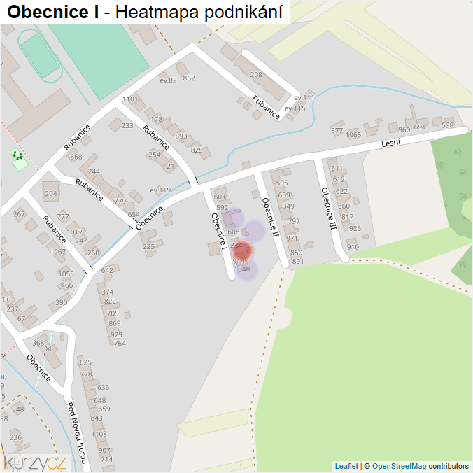 Mapa Obecnice I - Firmy v ulici.