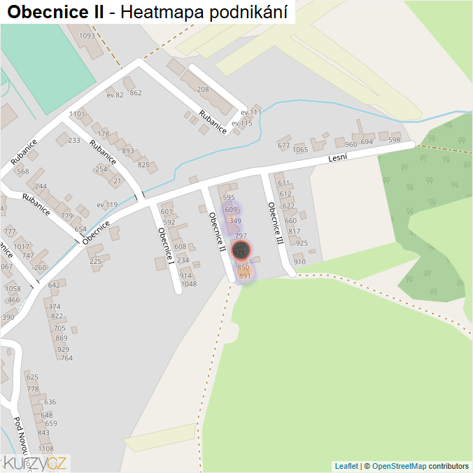 Mapa Obecnice II - Firmy v ulici.