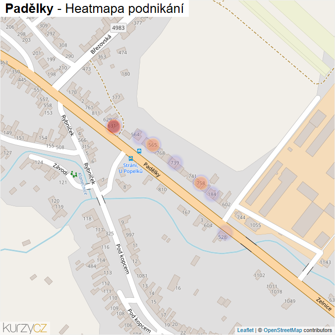 Mapa Padělky - Firmy v ulici.
