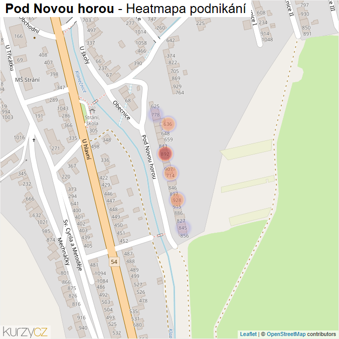 Mapa Pod Novou horou - Firmy v ulici.