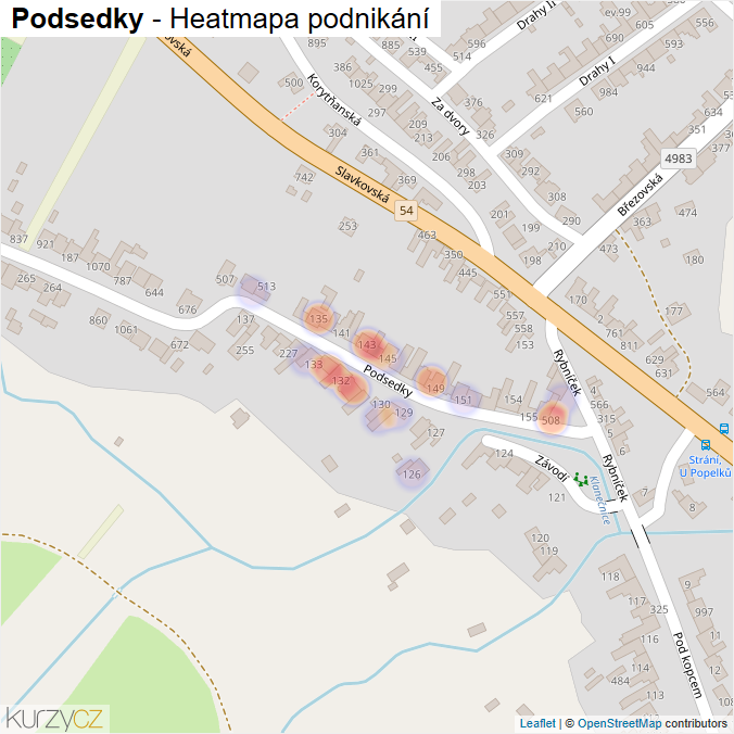 Mapa Podsedky - Firmy v ulici.
