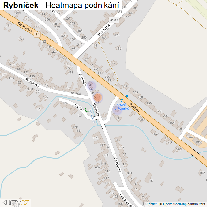 Mapa Rybníček - Firmy v ulici.
