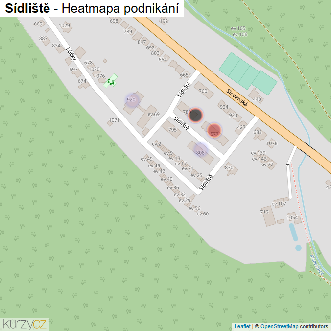 Mapa Sídliště - Firmy v ulici.