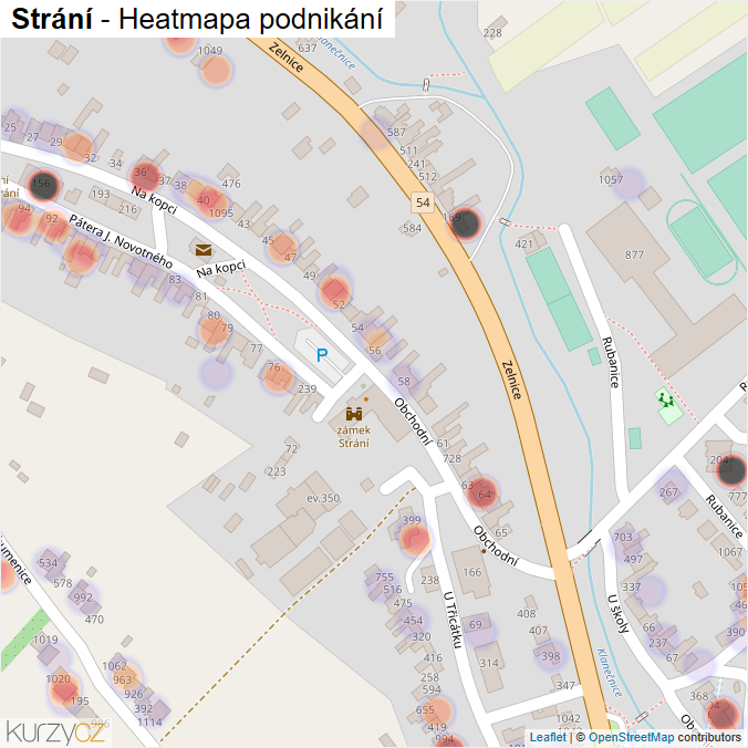 Mapa Strání - Firmy v části obce.