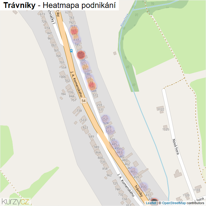Mapa Trávníky - Firmy v ulici.
