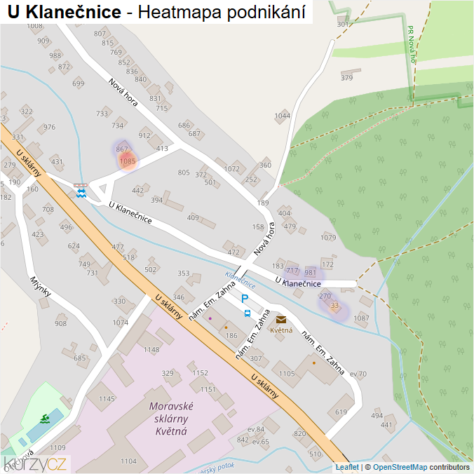 Mapa U Klanečnice - Firmy v ulici.