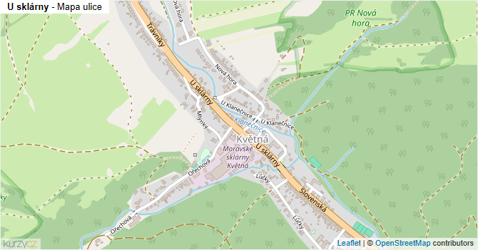 U sklárny - mapa ulice