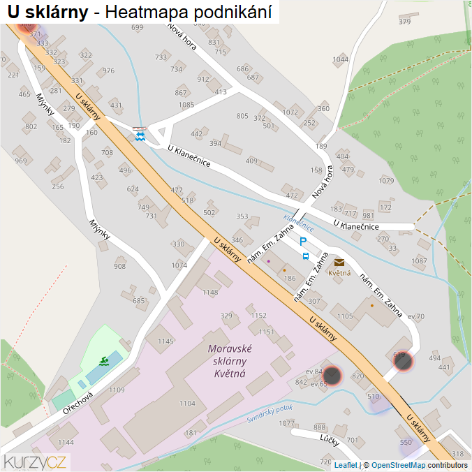 Mapa U sklárny - Firmy v ulici.