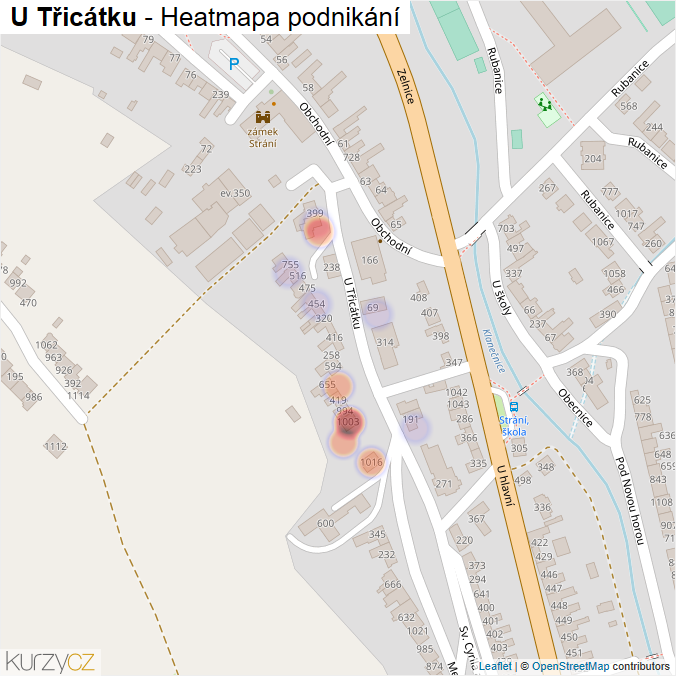 Mapa U Třicátku - Firmy v ulici.