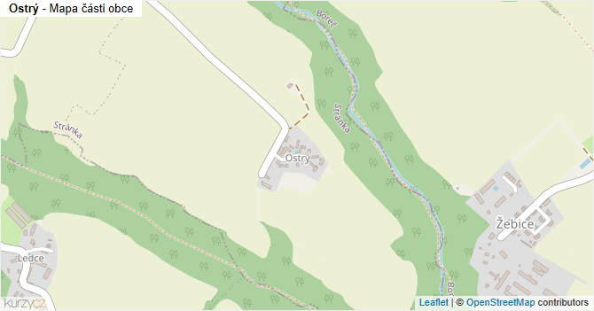 Ostrý - mapa části obce