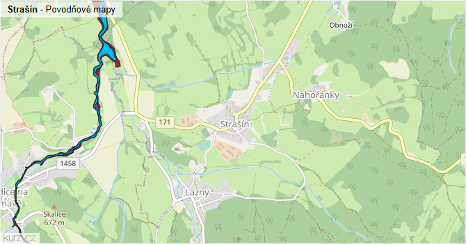 Strašín - záplavové mapy stoleté vody