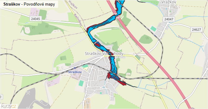 Straškov - záplavové mapy stoleté vody