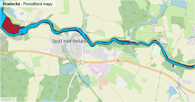 Hradecká - záplavové mapy stoleté vody